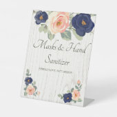 Signe De Table Masques et Sanitizer à la main bleu, Mariage flora (Recto)
