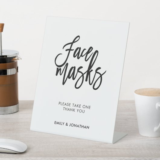 Signe De Table Masques Visage Mariage Script noir élégant (In SItu)