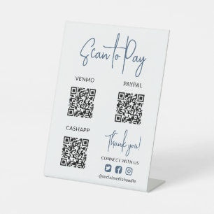 Signe De Table Matte Blue Scan pour payer les codes QR Icônes des