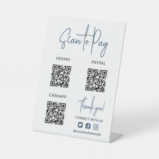 Signe De Table Matte Blue Scan pour payer les codes QR Icônes des (Recto)