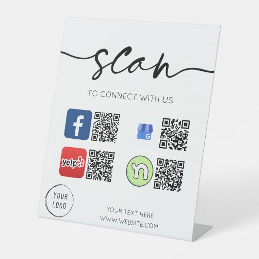 Signe De Table Médias sociaux 4 codes QR Blanc (Recto)