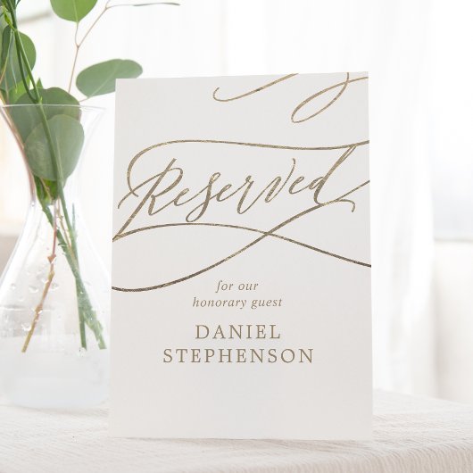 Signe De Table Mémorial de calligraphie d'or romantique Réservé