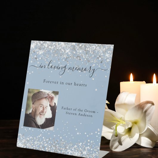 Signe De Table Mémorial du mariage de photo bleu Dusty