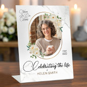 Signe De Table Memorial Funeral Floral Elegant Photo White