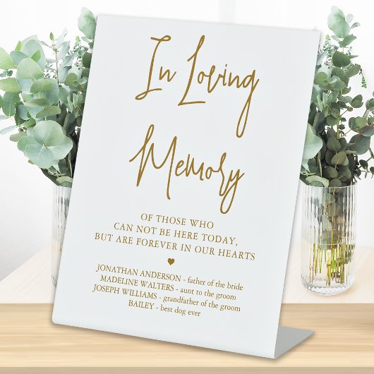 Signe De Table Mémorial mariage Élégant Or En Mémoire Amoureuse