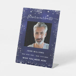 Signe De Table Mémorial photo en argent bleu marine