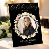 Signe De Table Memory Funeral Photo Floral Wreath Black