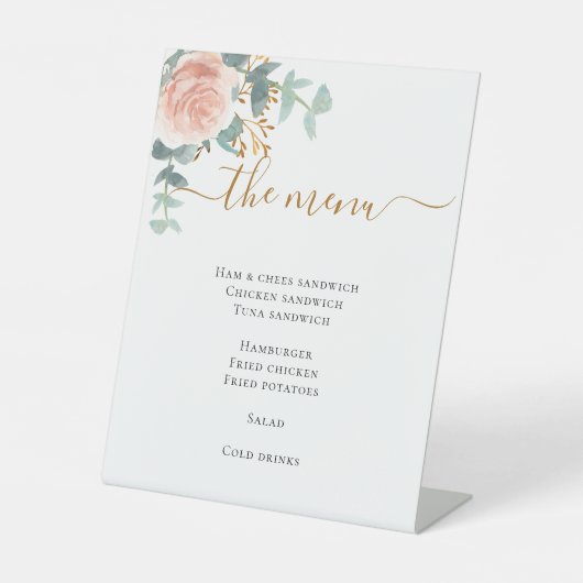 Signe De Table Menu à eucalyptus rose pâle Boissons (Recto)