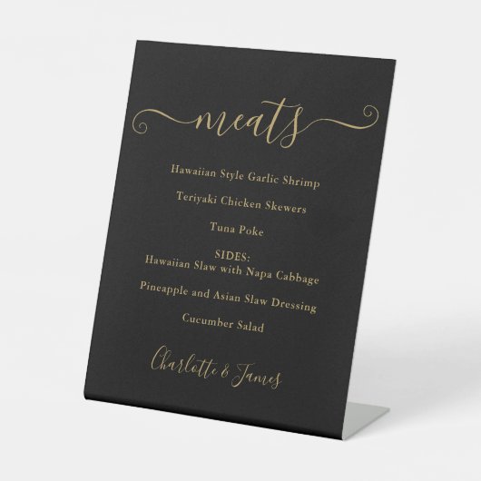 Signe De Table Menu Alimentaire Script Black And Gold Signature (Recto)