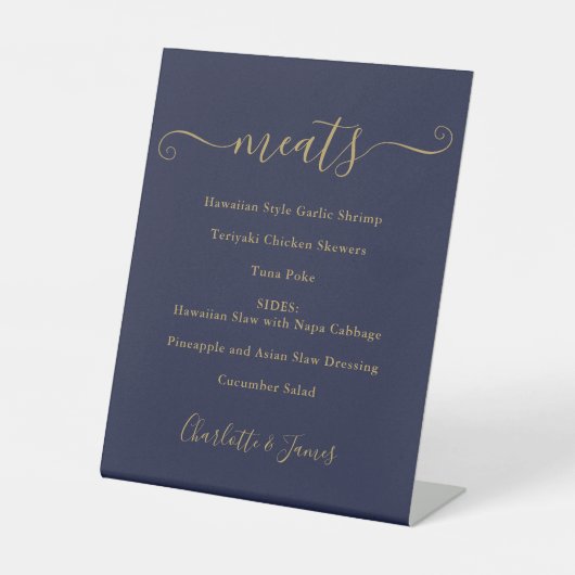 Signe De Table Menu Alimentation Signature Script Marine Bleu Et  (Recto)