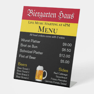 Signe De Table Menu allemand Biergarten Oktoberfest