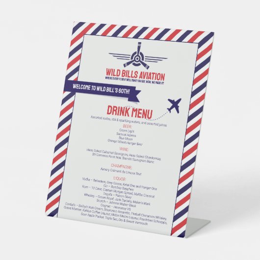 Signe De Table Menu Avion à thème - Aviation, Menu Pilote (Recto)