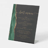Signe De Table Menu Bar de Mariage Émeraude Vert Or Agate Foncé (Recto)