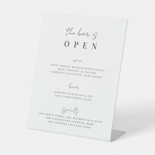 Signe De Table Menu Barre Mariage de script minimal (Recto)