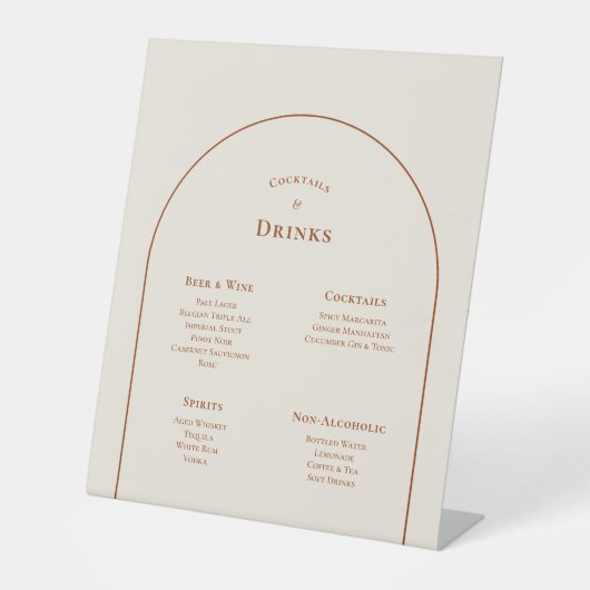 Signe De Table Menu Boho Arch Mariage ivoire simple Boisson (Recto)