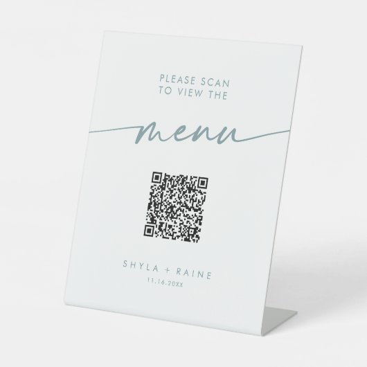 Signe De Table Menu Boho Chic Turquoise et blanc QR Code Mariage (Recto)