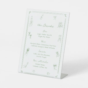 Signe De Table Menu Boisson de la barre de Mariage verte Sage des