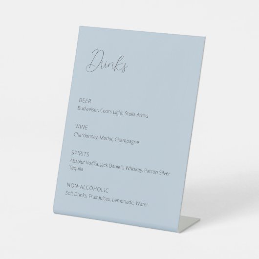 Signe De Table Menu Boissons Mariage bleu Dusty Signal (Recto)