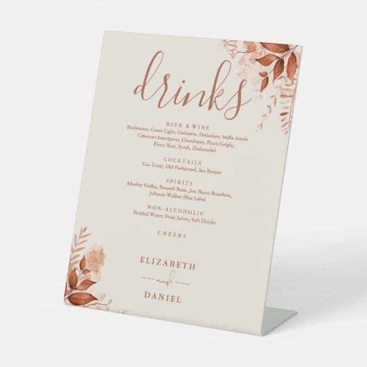 Signe De Table Menu Boissons Mariage de automne Rustic Greenery (Recto)