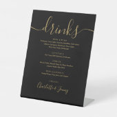 Signe De Table Menu Boissons Mariage De Script Moderne Noir Et Or (Recto)