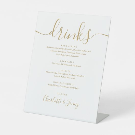 Signe De Table Menu Boissons Mariage Gold Signature Script (Recto)