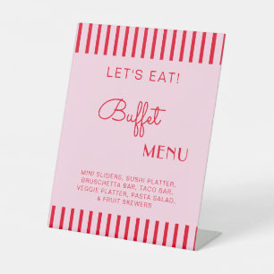 Signe De Table Menu Buffet Retro Rouge & Pink Stripes Bachelorett