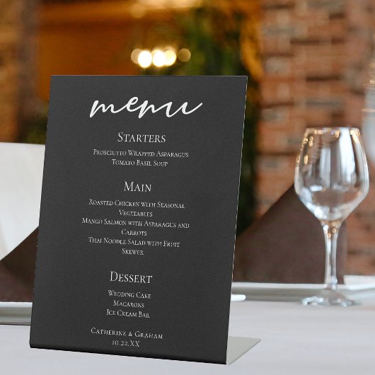 Signe De Table Menu chic de mariage noir et blanc pour dîner