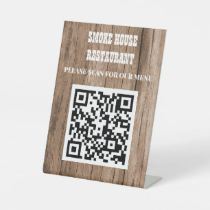 Signe De Table Menu Code QR en bois rustique