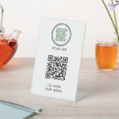 Signe De Table Menu Code QR | Logo blanc Moderne sans contact (In SItu)