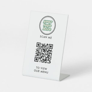 Signe De Table Menu Code QR   Logo blanc Moderne sans contact