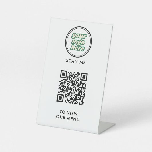 Signe De Table Menu Code QR | Logo blanc Moderne sans contact (Recto)