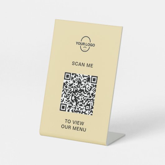 Signe De Table Menu Code QR | Logo Contactless Moderne Pedestal S (Recto)