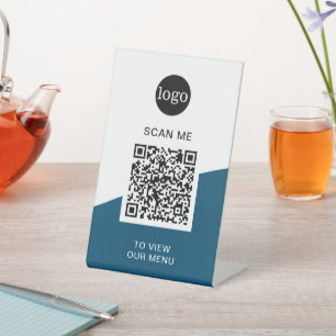 Signe De Table Menu Code QR Logo moderne sans contact