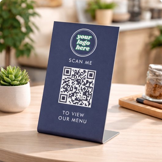 Signe De Table Menu Code QR | Logo  Navy Moderne Sans Contact