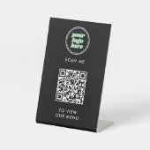 Signe De Table Menu Code QR | Logo noir sans contact moderne (Recto)