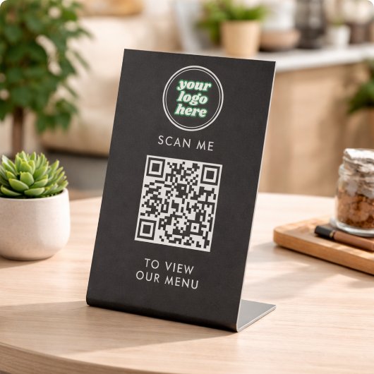 Signe De Table Menu Code QR | Logo Noir Sans Contact Moderne
