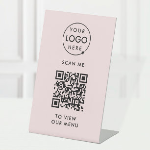 Signe De Table Menu Code QR   Logo rose moderne sans contact
