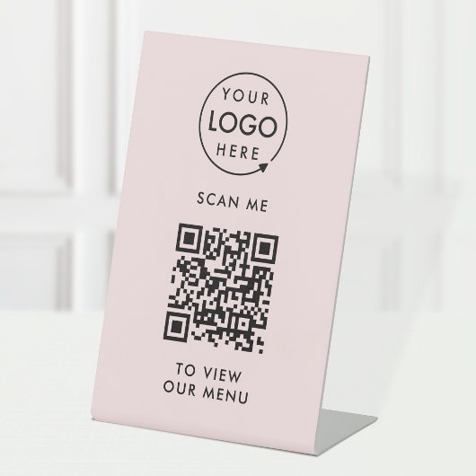 Signe De Table Menu Code QR | Logo rose moderne sans contact