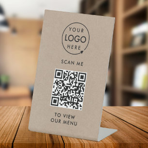 Signe De Table Menu Code QR Logo Rustique Kraft sans contact