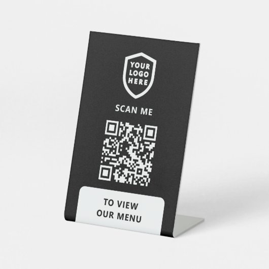 Signe De Table Menu Code QR | Logo Symbole moderne blanc (Recto)