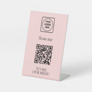 Signe De Table Menu Code QR Rose Logo Moderne Sans Contact