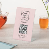 Signe De Table Menu Code QR Rose | Logo Sans Contact Personnalisé (In SItu)