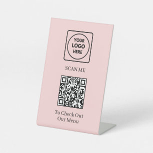 Signe De Table Menu Code QR Rose Logo Sans Contact Personnalisé