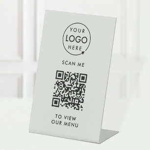Signe De Table Menu Code QR Votre logo gris sans contact modern