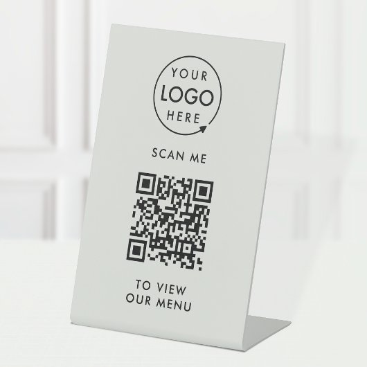 Signe De Table Menu Code QR | Votre logo gris sans contact modern