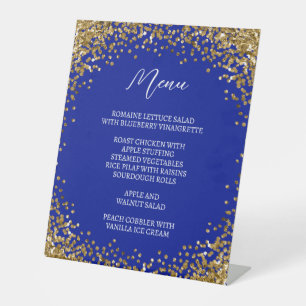 Signe De Table Menu Courbe Or Pailleté Bleu Royal