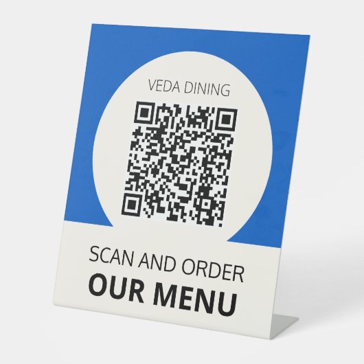 Signe De Table Menu d'analyse du restaurant Commande QR Code bleu (Recto)