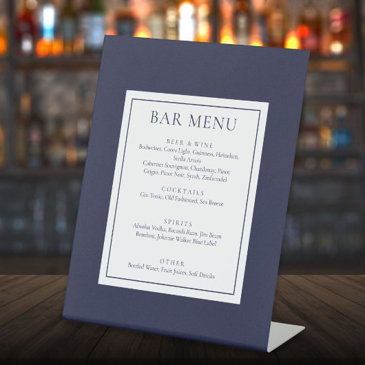 Signe De Table Menu de bar bleu marine moderne classique