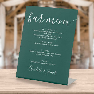 Signe De Table Menu de bar de mariage à écriture signature vert é