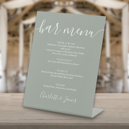 Signe De Table Menu de bar de mariage à écriture signature vert s